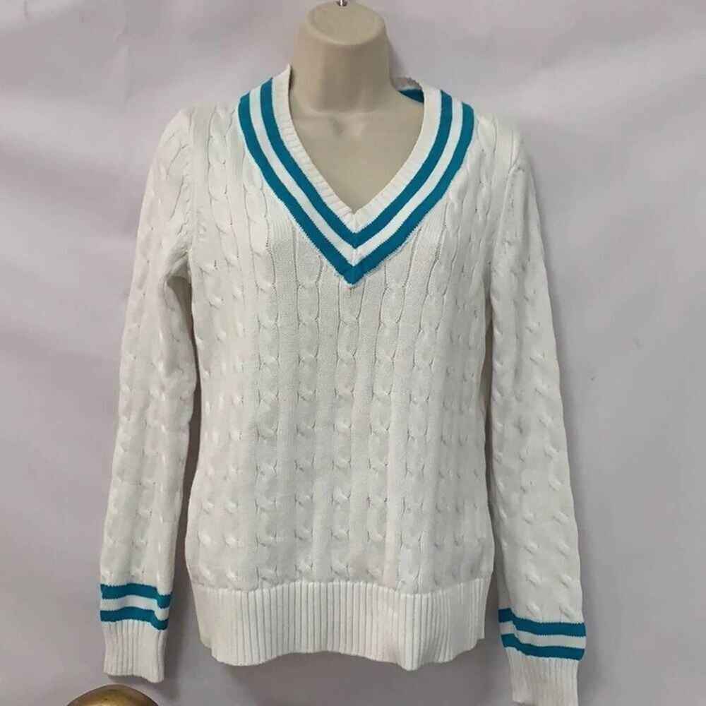 L RL ACTIVE CABLE KNIT V NECK SWEATER SIZE M